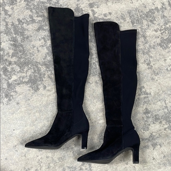 New Stuart Weitzman Heeled Pointed Toe Over The Knee Boots Black Suede Sz 4 - Picture 1 of 12